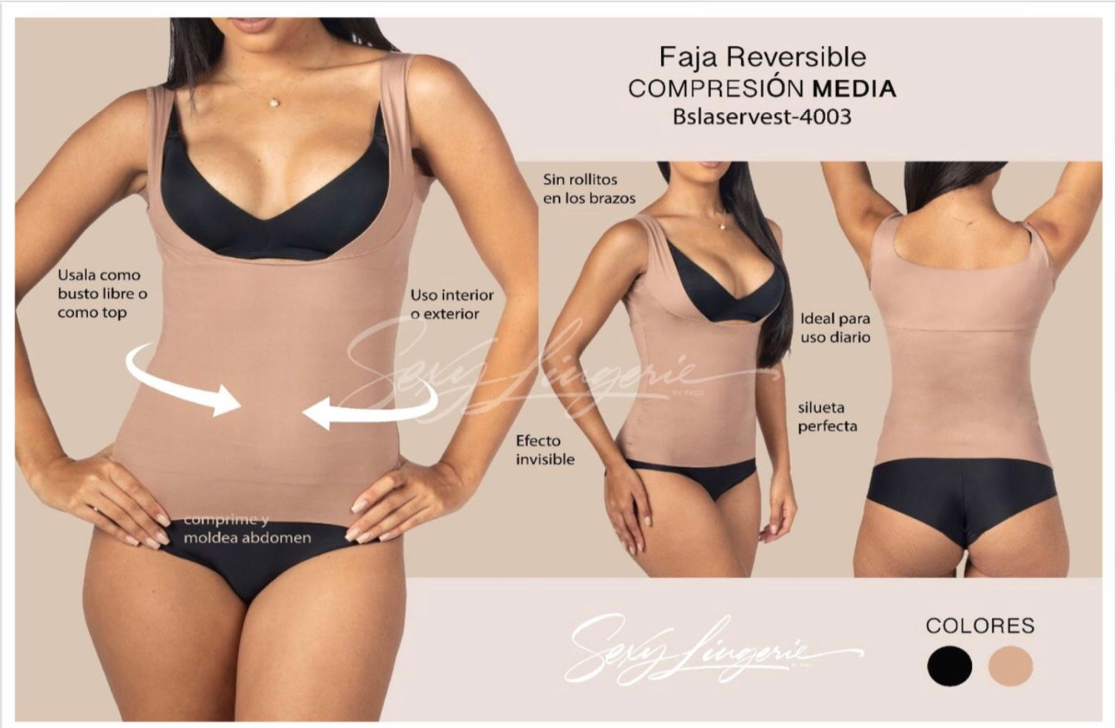 Columbian Fajas Vest Free Bust Smart Compression/Shape Contouring Fabric